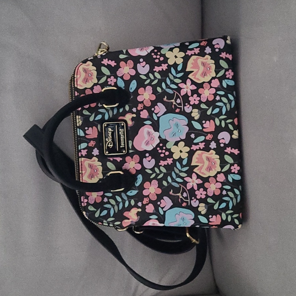 Loungefly Disney Black Floral Crossbody Bag Alice in Wonderland Flowers